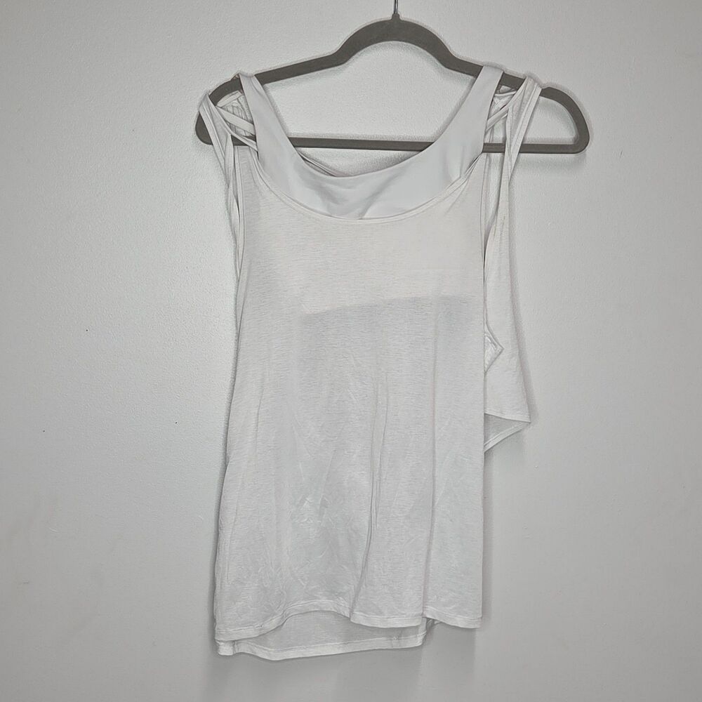 Lululemon Lean In Tank Top Size 6 White Double Layer Strappy Open Drape Back